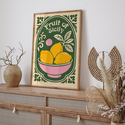 Fruit of Sicily Poster - Yellow Lemons Wall Art Print