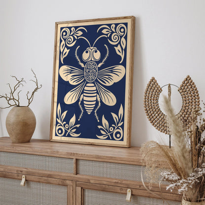 Navy Blue Fly Bug Poster