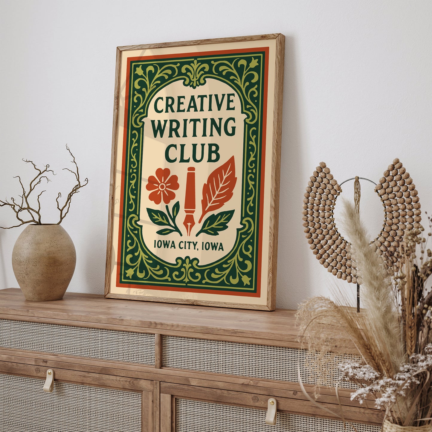 Iowa City Writing Club Poster – Rococo Green Art Print