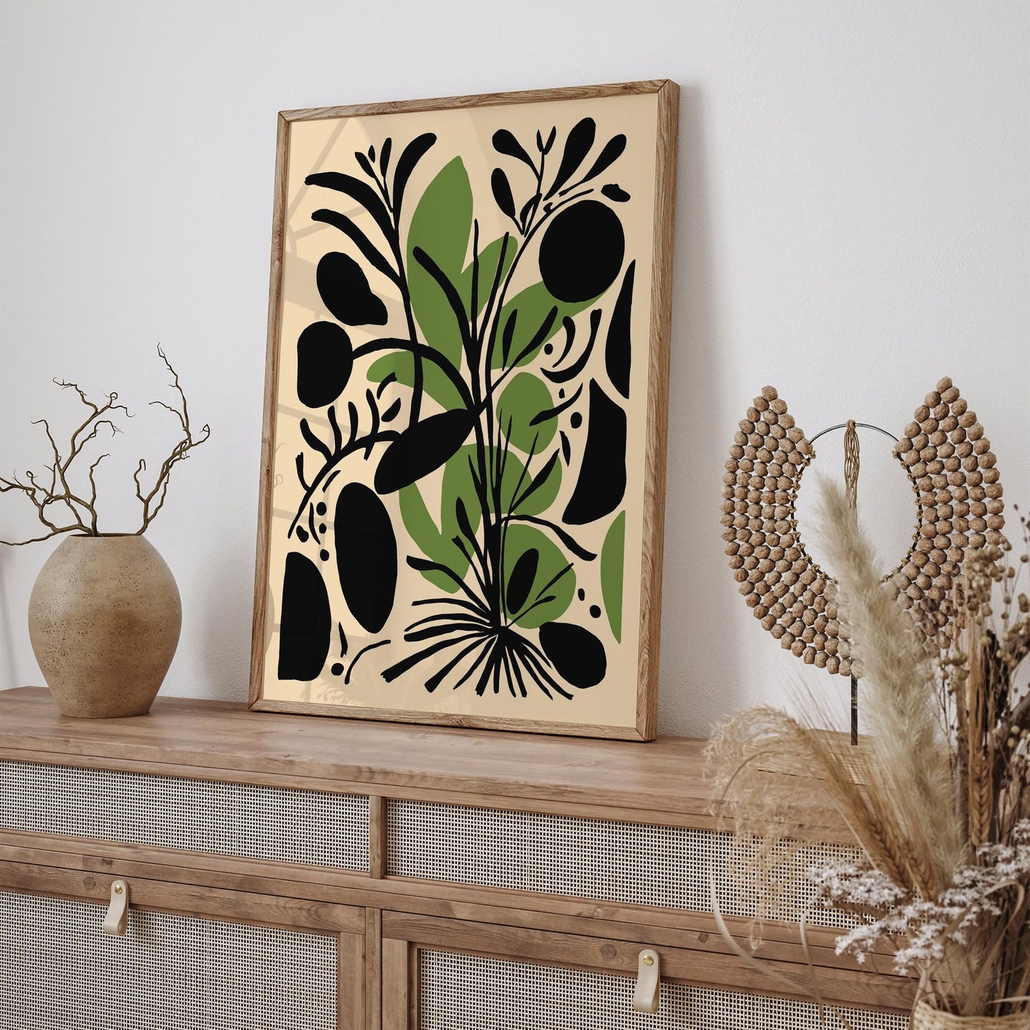 Abstract Botanical Black & Green Print