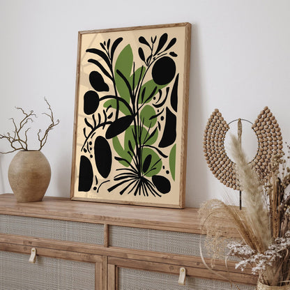 Abstract Botanical Black & Green Print