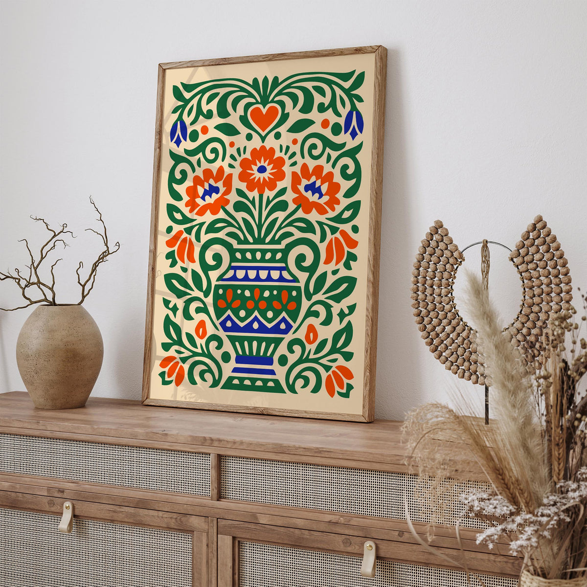 Colorful Cut Paper Flowers in Vase Art Poster