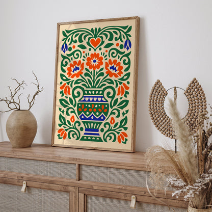 Colorful Cut Paper Flowers in Vase Art Poster