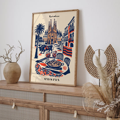 Barcelona Cityscape Poster 2026 – Travel Wall Art Print
