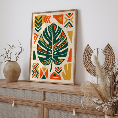 Afrohemian Monstera Leaf Art Poster