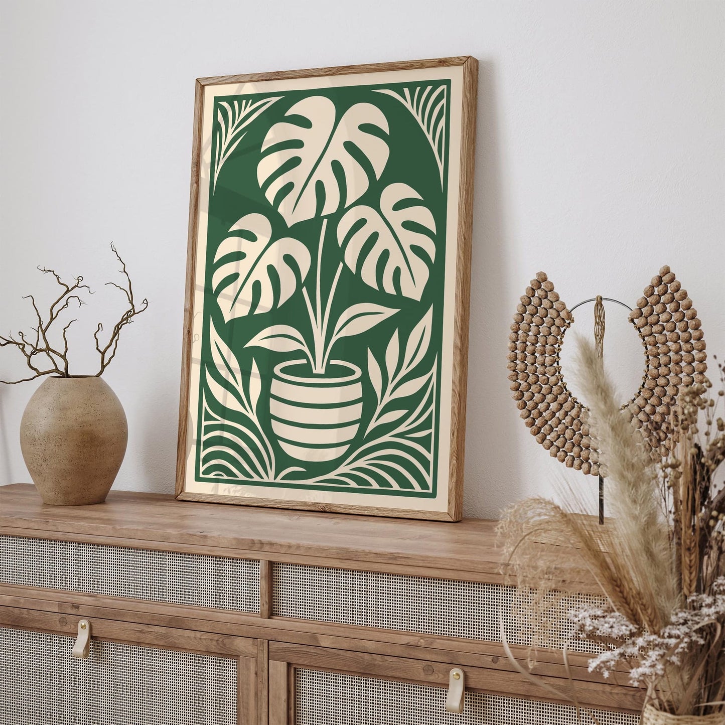 Monstera Plant in Art Deco Style - Green Plant Poster