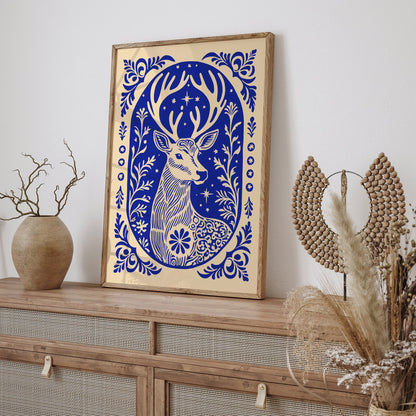 Blue Reindeer Art Poster