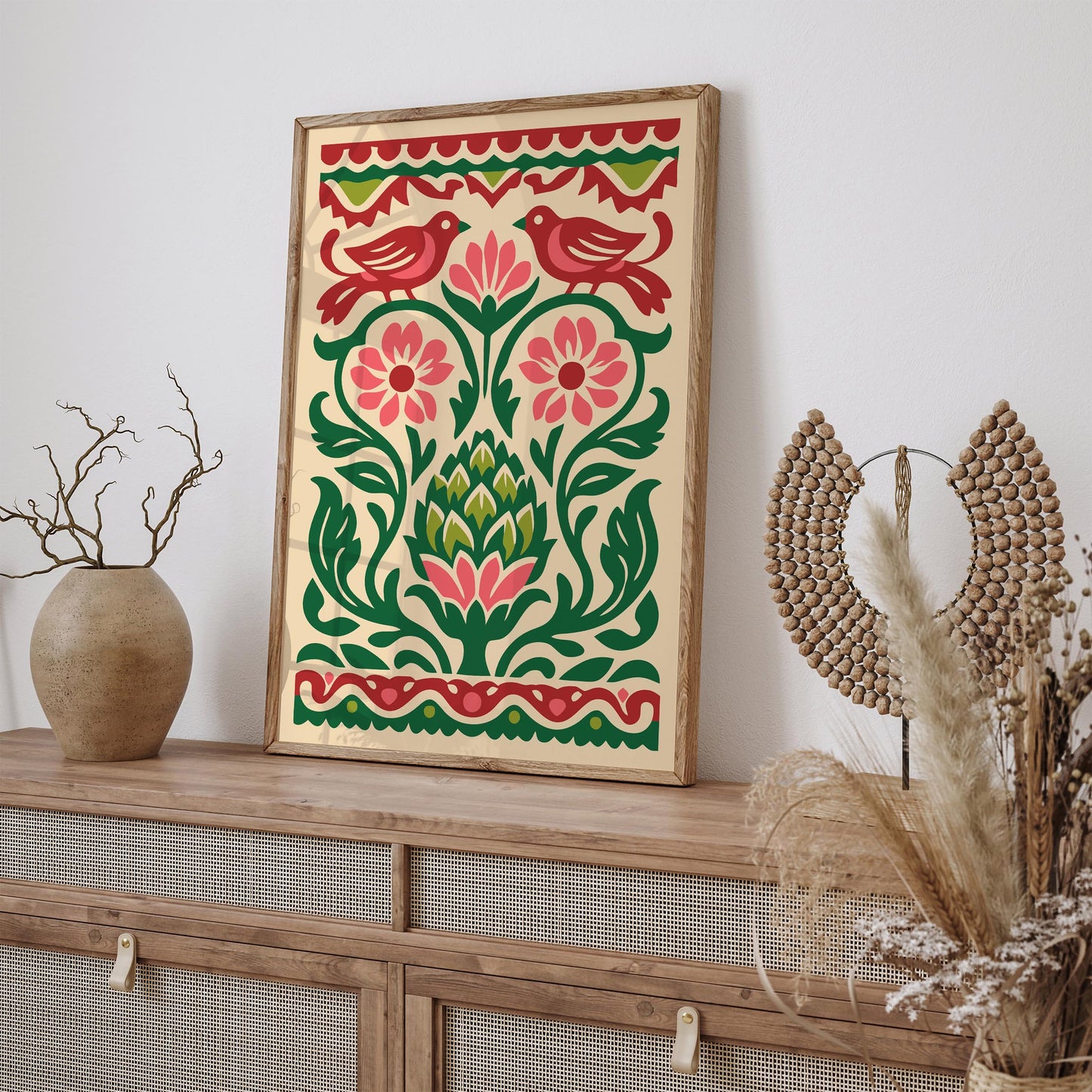 Talavera Artichoke & Birds Poster – Mexican Folk Art