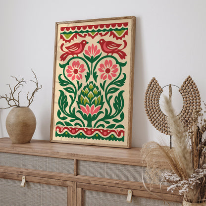 Talavera Artichoke & Birds Poster – Mexican Folk Art