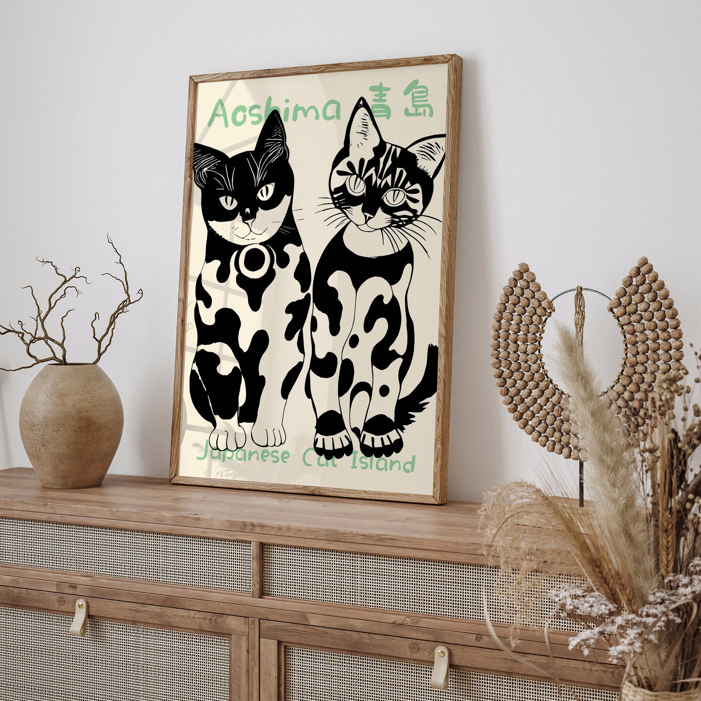 Japanese Cat Island Retro Poster Print