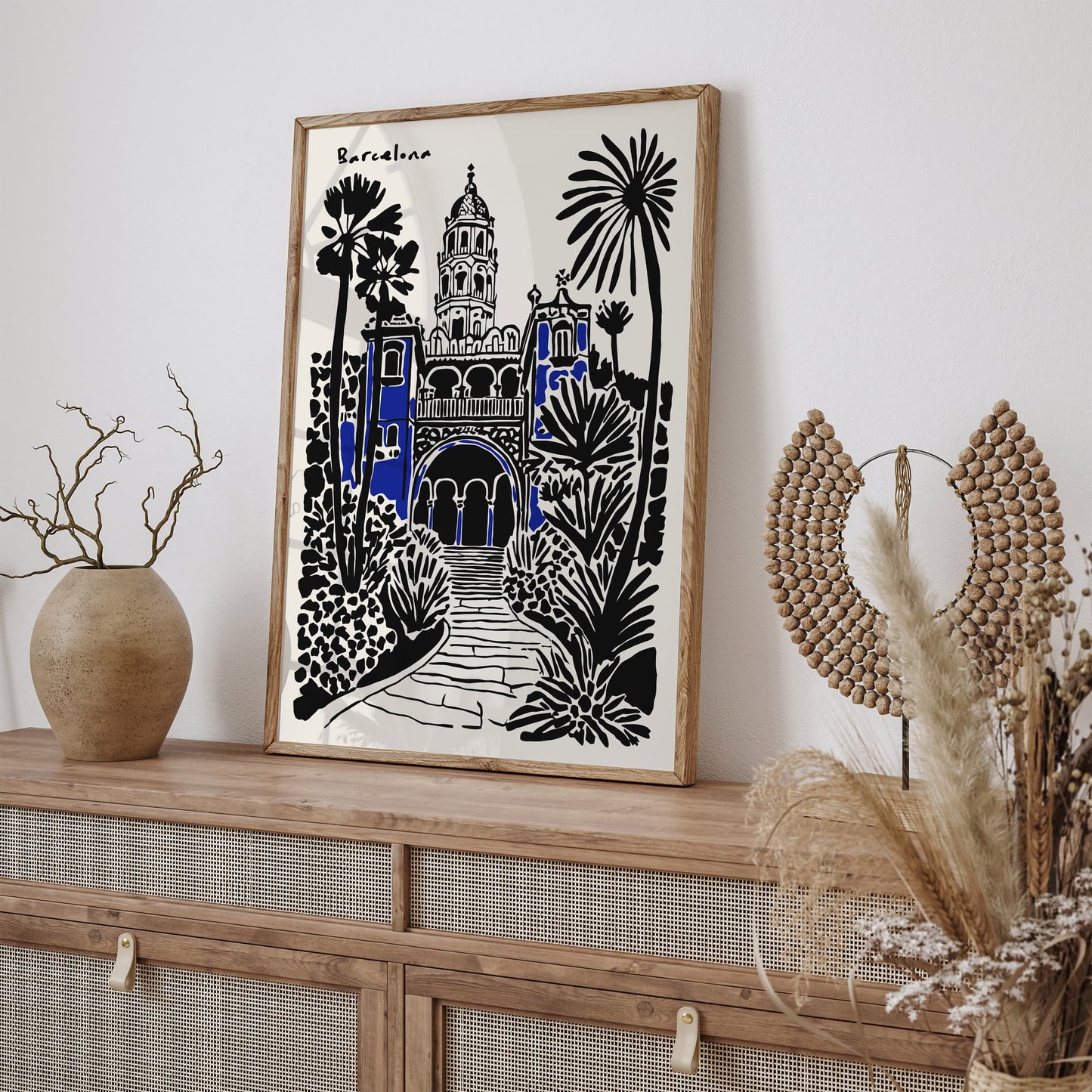 Barcelona Poster - Black Ink Spain Travel Wall Art