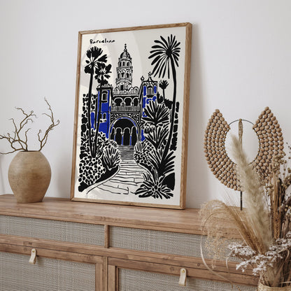 Barcelona Poster - Black Ink Spain Travel Wall Art