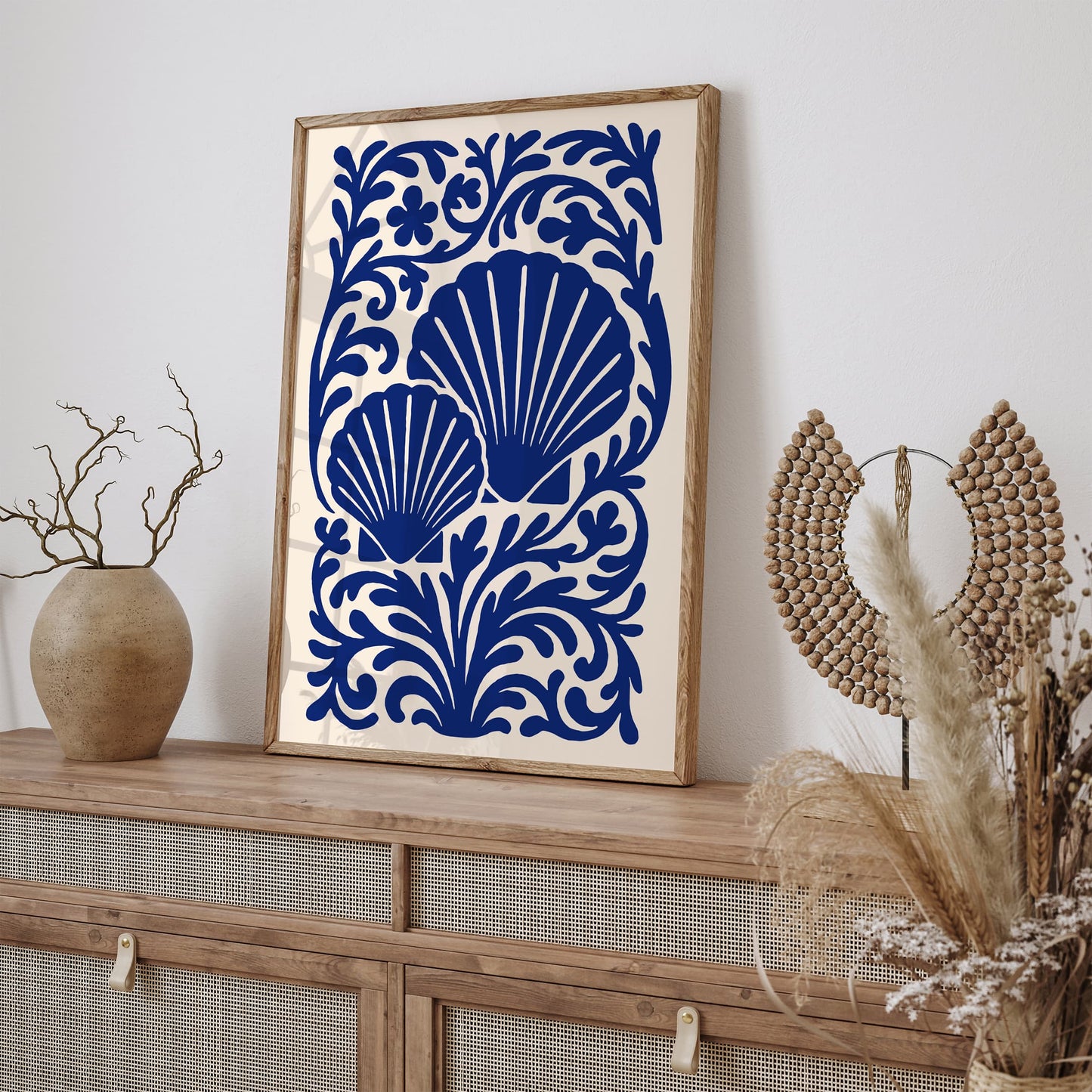 Blue Seashells Poster - Rococo Floral Ornament Wall Art