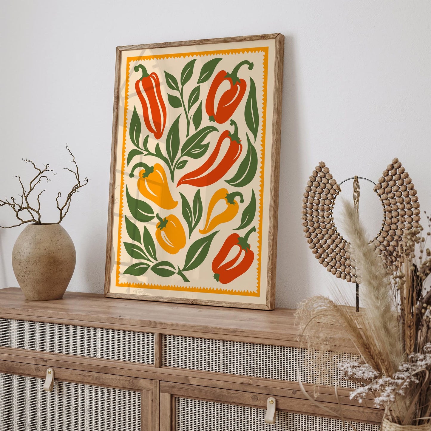 Folk Peppers Farmhouse Kitchen Wall Art Decor