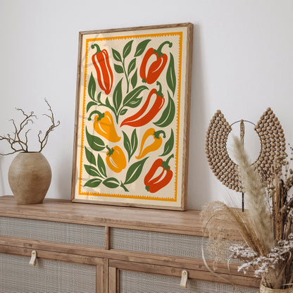 Folk Peppers Farmhouse Kitchen Wall Art Decor