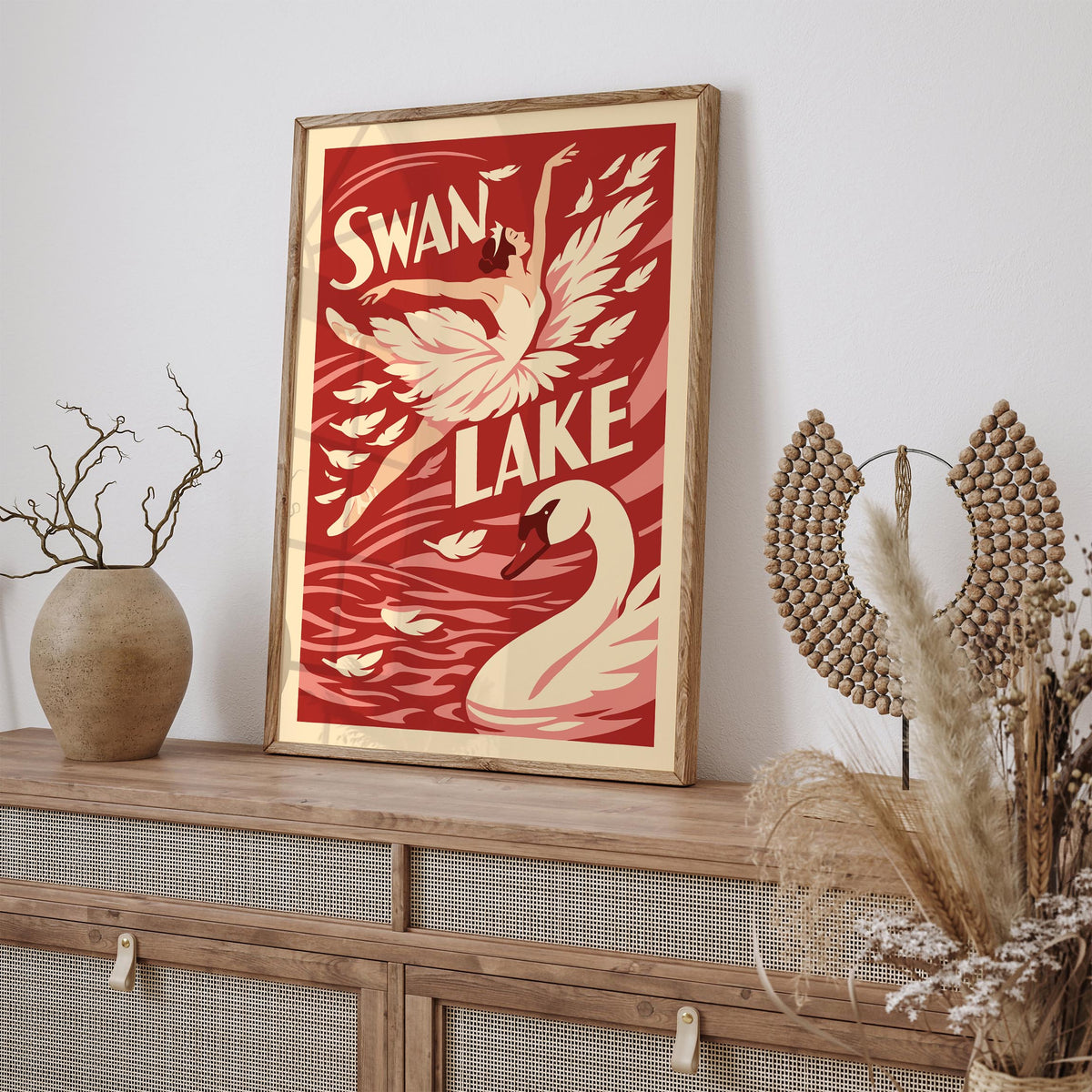 Red Swan Lake Ballet Art Poster