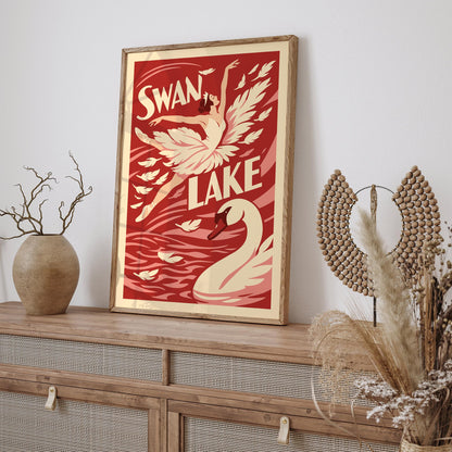 Red Swan Lake Ballet Art Poster
