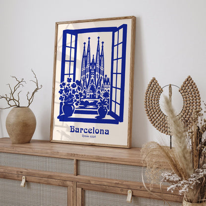Barcelona Spain Scenic Art Print - Blue Travel Poster