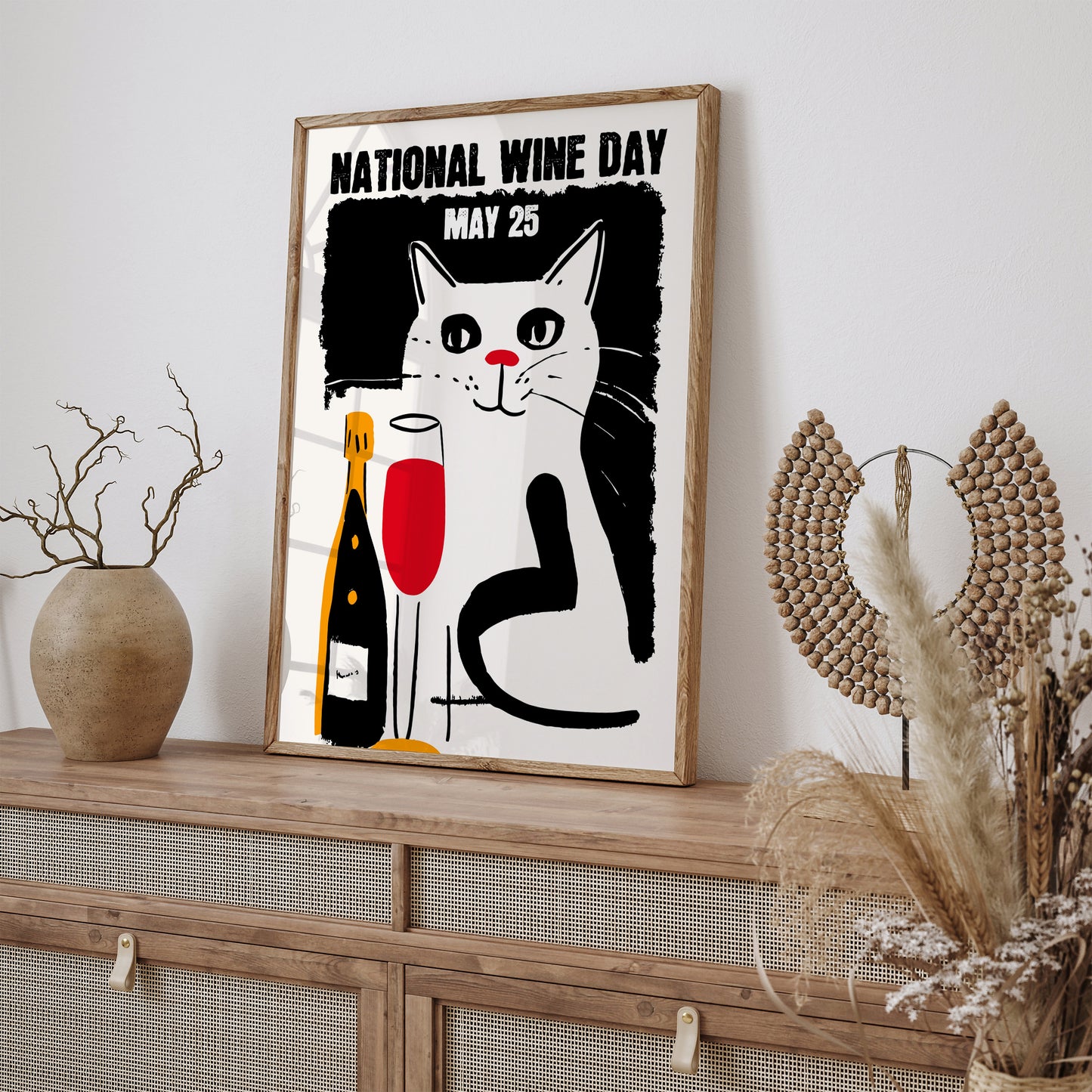 National Wine Day Quirky Cat Poster