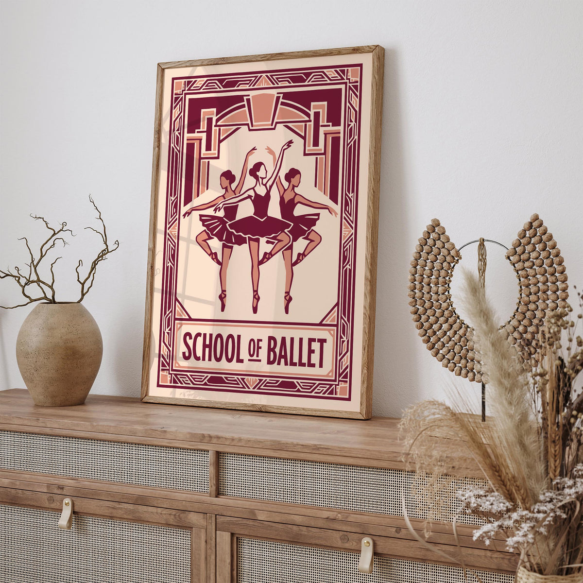 Retro Pink Ballet School Art Deco Poster
