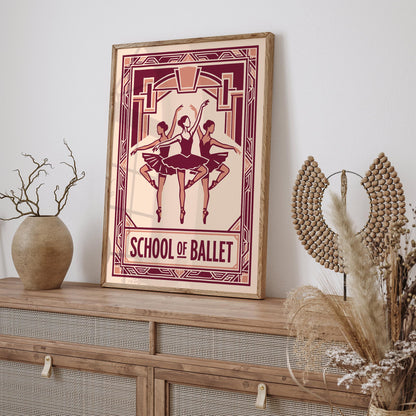 Retro Pink Ballet School Art Deco Poster
