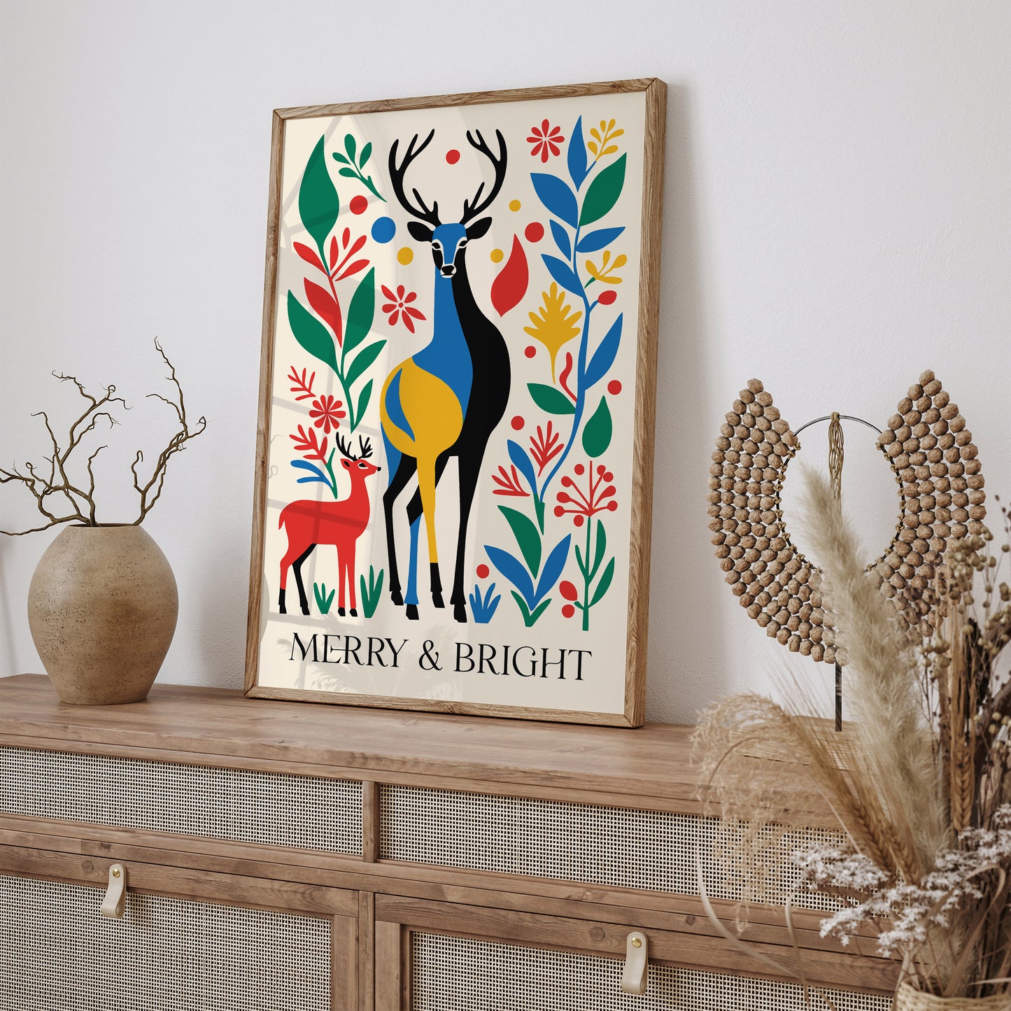 Merry and Bright Deers Art Print