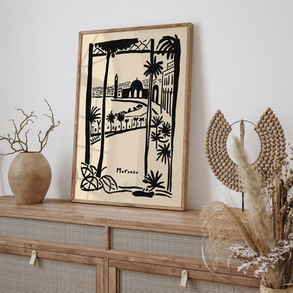 Morocco Travel Black Ink Style Art Print