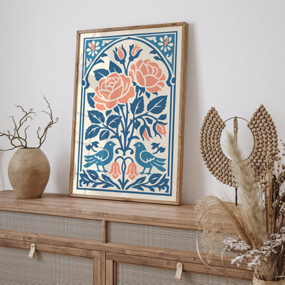 Roses & Birds Wall Art Print