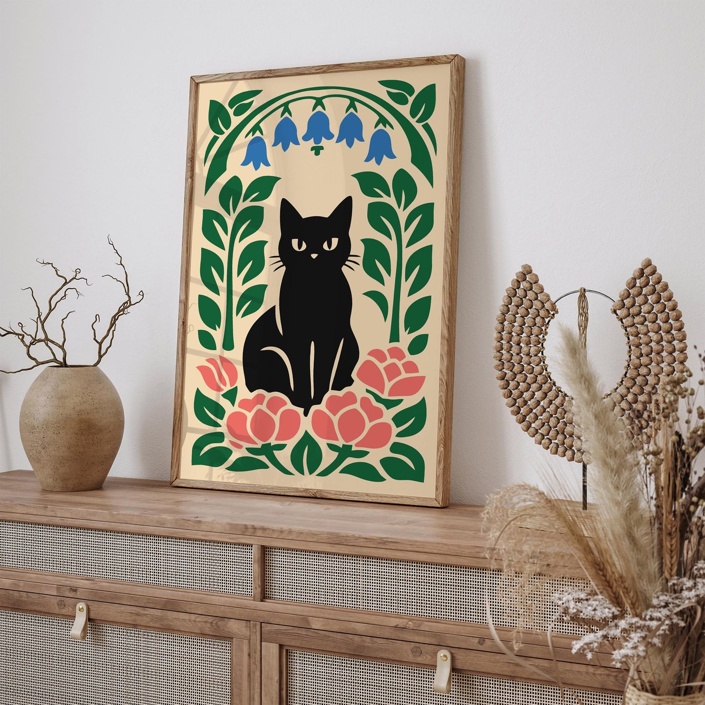 Black Cat Floral Poster
