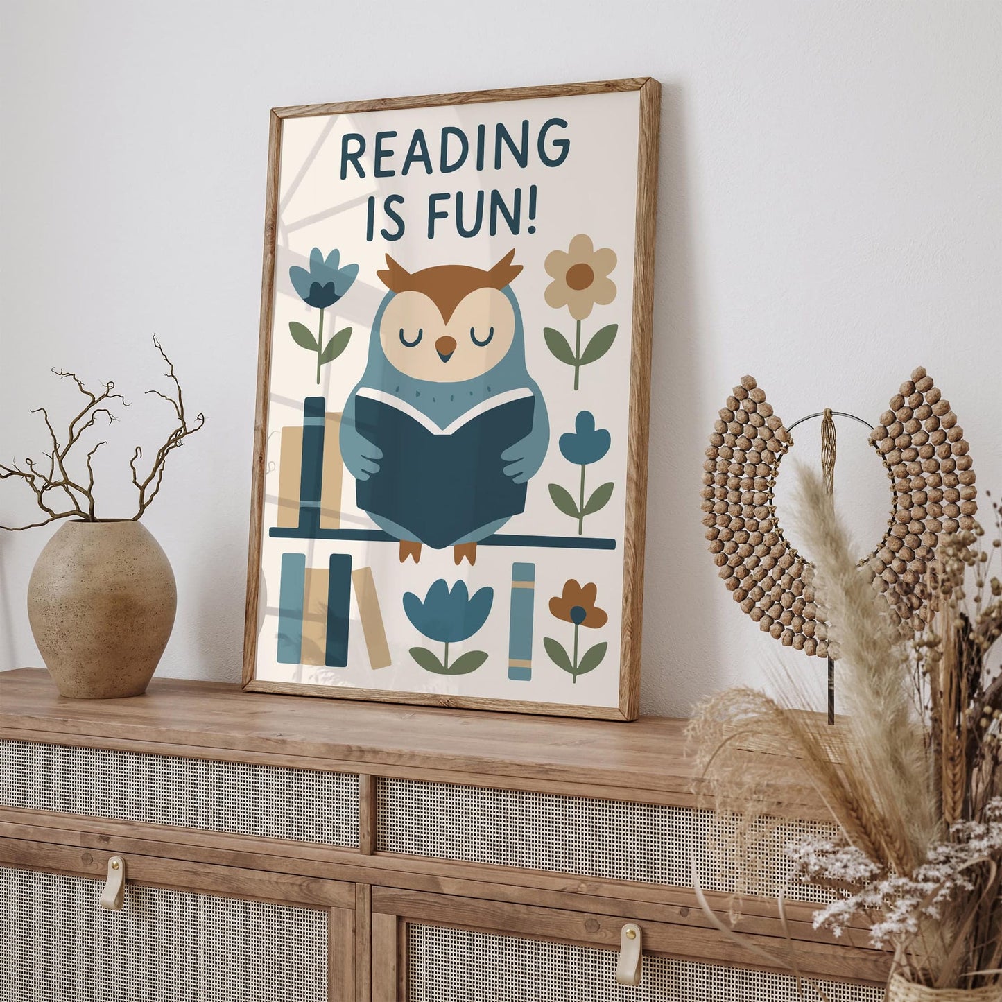 Reading is Fun! Poster - Blue Owl Art Print