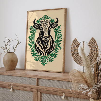 Victorian Cow Portrait Print - Elegant Kitchen Wall Art