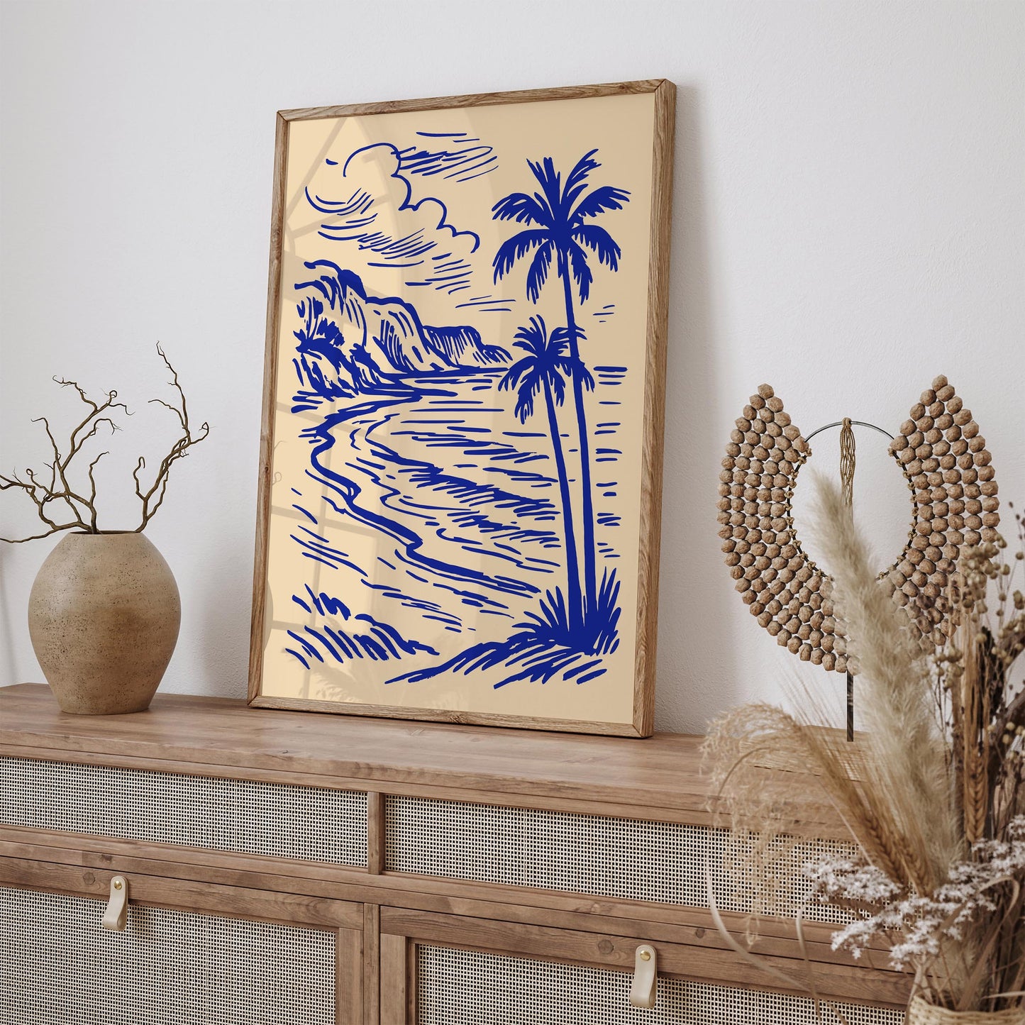 Tropical Palm Coast Line Art Print 2026