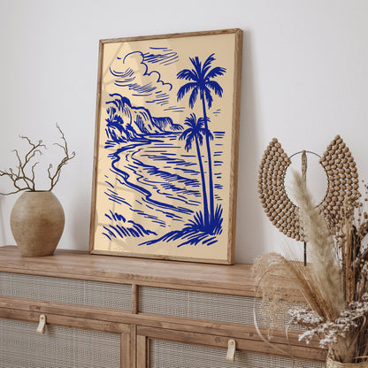Tropical Palm Coast Line Art Print 2026