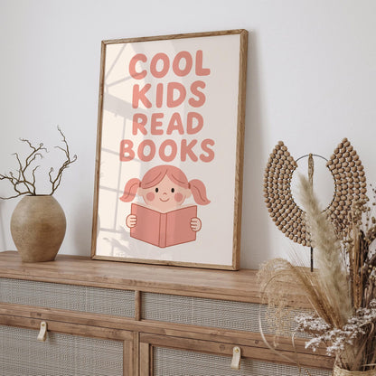 Cool Kids Read Books Poster - Literary Art Print for Kids Room Decor