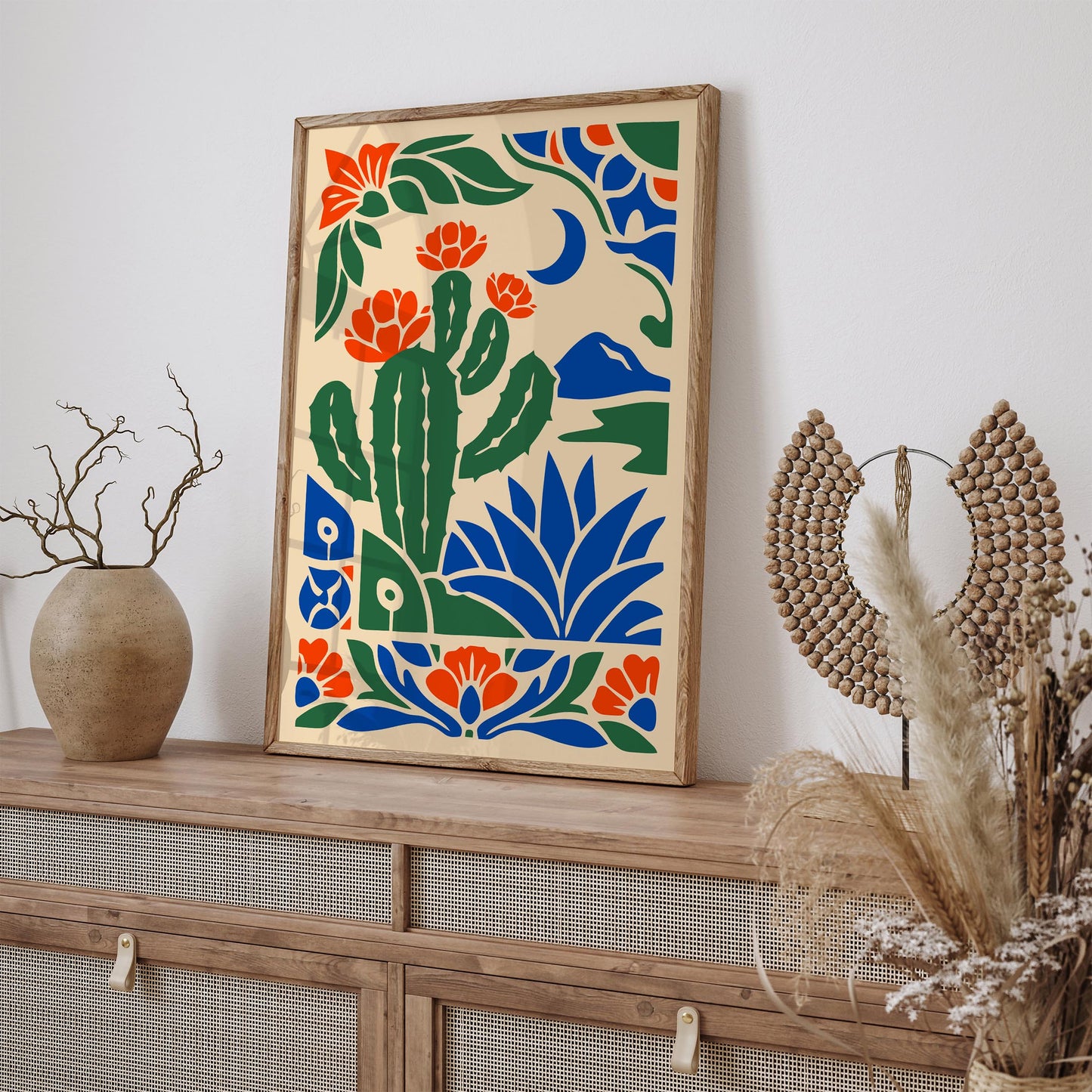 Cactus & Moon Landscape Poster  – Bold Nature Wall Art Print