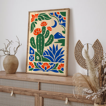 Cactus & Moon Landscape Poster  – Bold Nature Wall Art Print