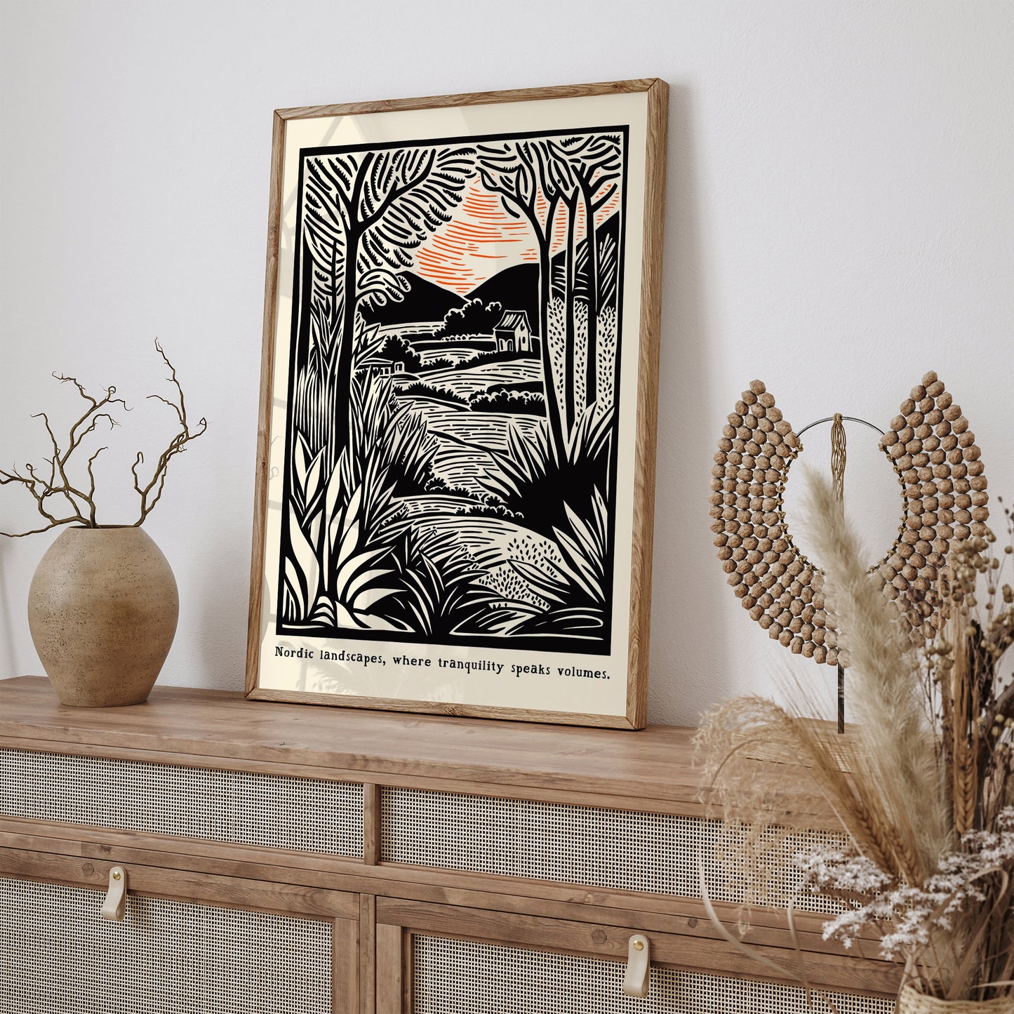 Nordic Landscape Drawing Wall Art Print