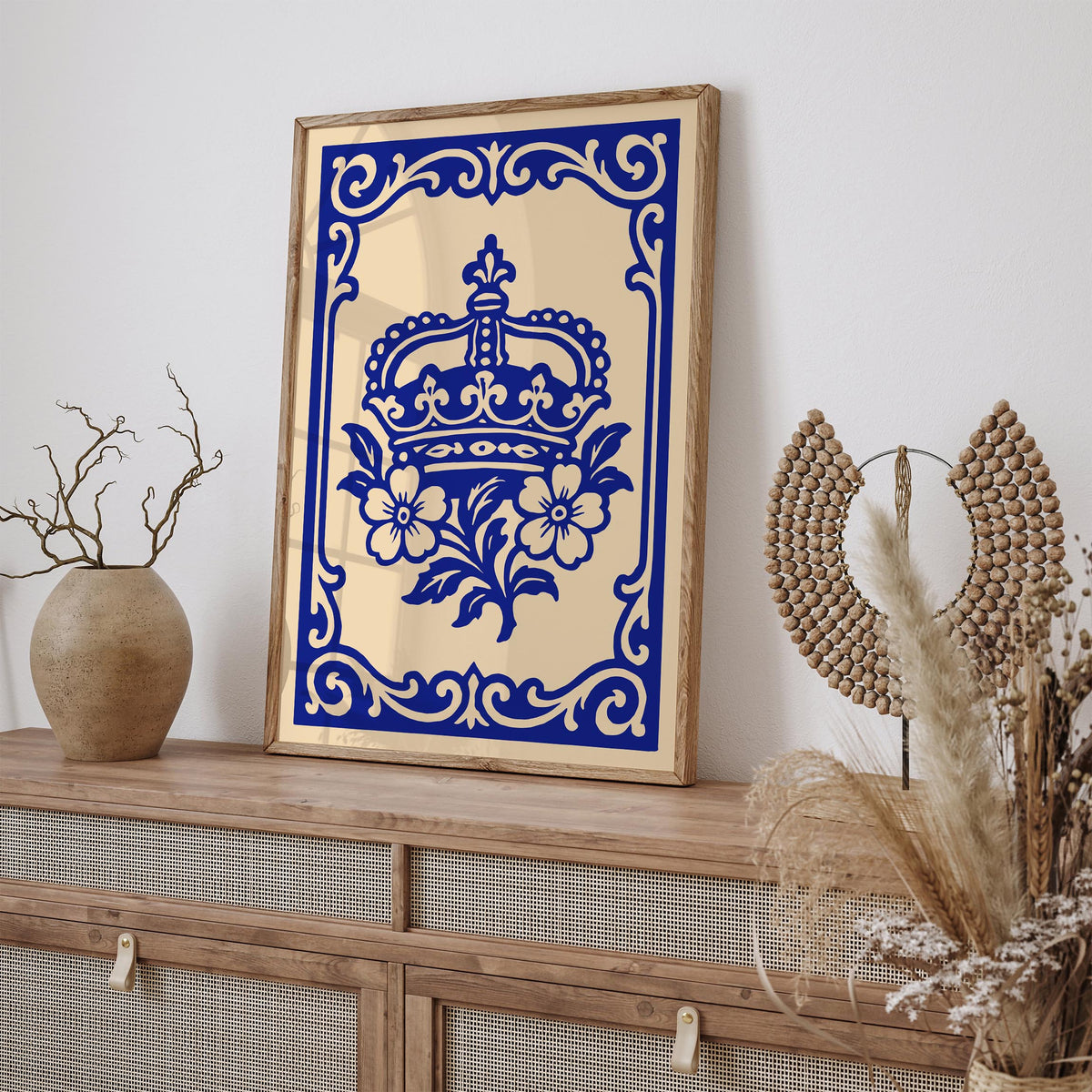 Royal Blue Rococo Floral Crown Art Poster