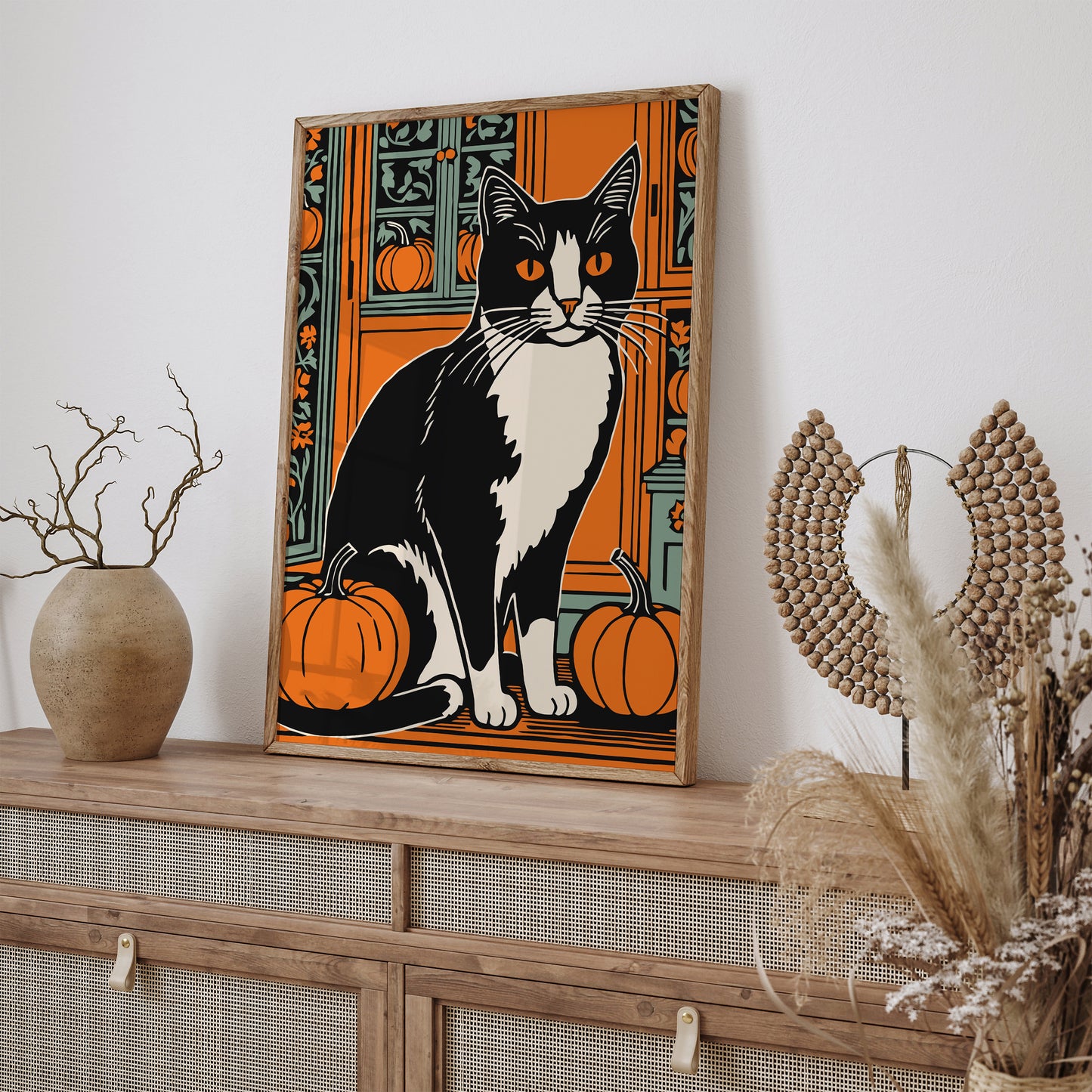 Pumpkin Farm and Cat Art Print