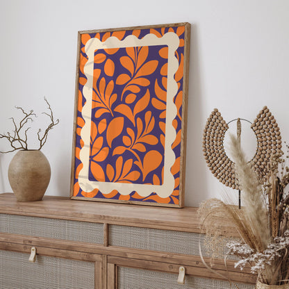 Orange Purple Botanical Poster - Bold Maximalist Leaf Wall Art