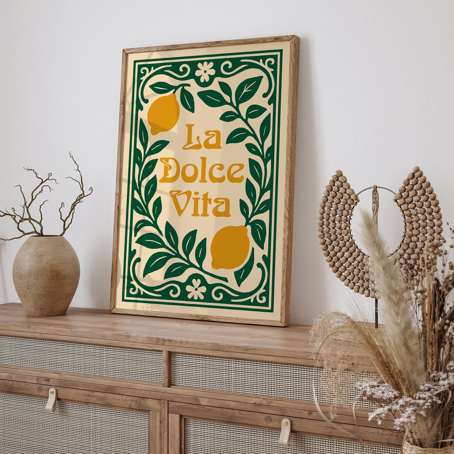 La Dolce Vita Quote Print - Yellow Lemons Wall Art