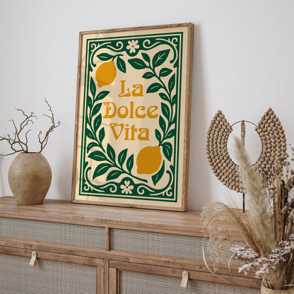 La Dolce Vita Quote Print - Yellow Lemons Wall Art