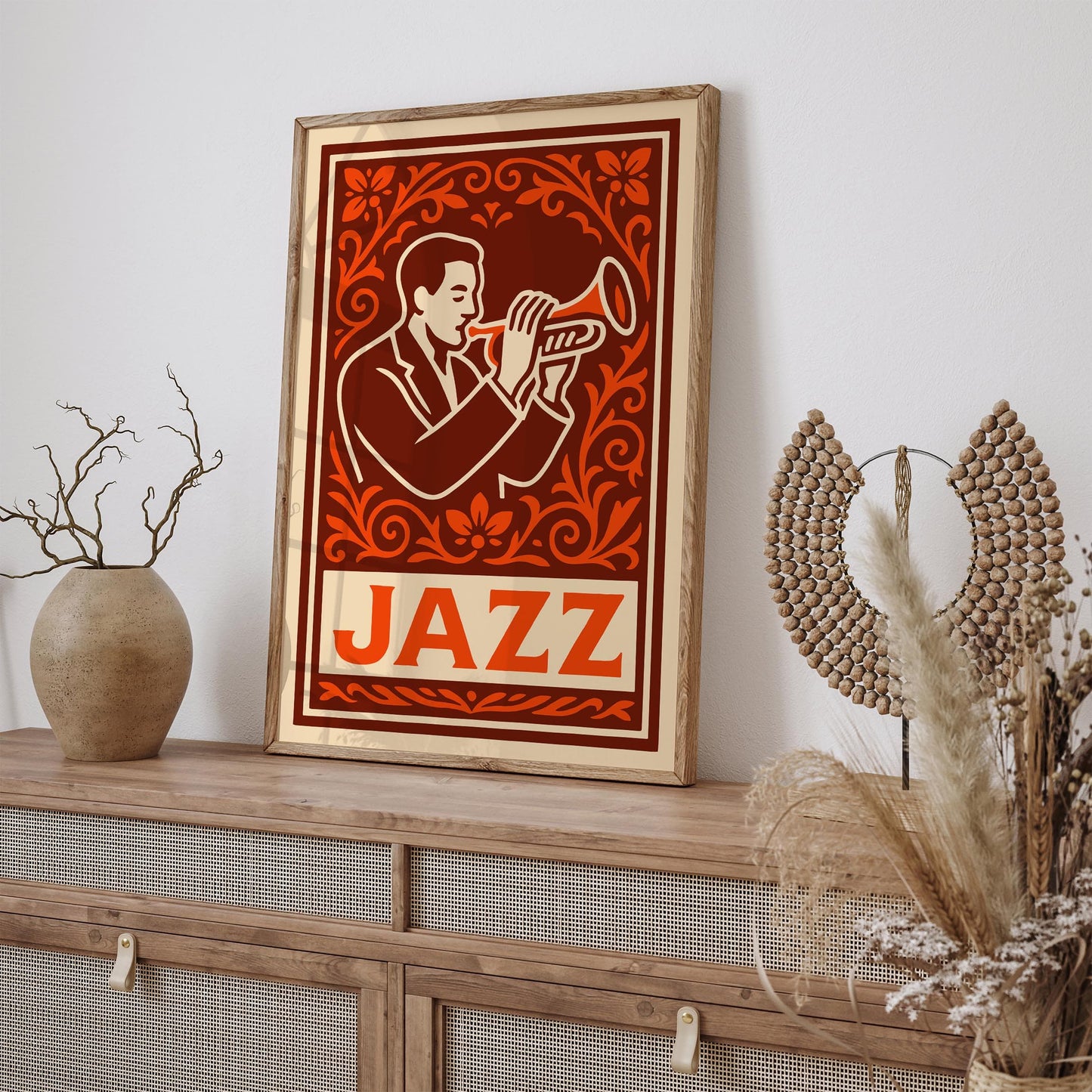 Jazz Musician Poster - Vintage Burgundy Music Wall Art
