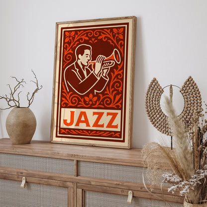 Jazz Musician Poster - Vintage Burgundy Music Wall Art