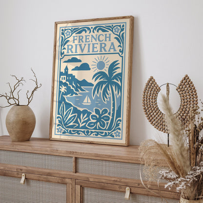 French Riviera Poster - Icy Blue Coastal Wall Art