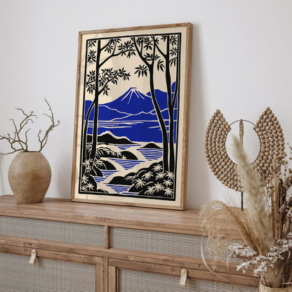 Mount Fuji Japan Travel Poster – Blue Landscape Wall Art
