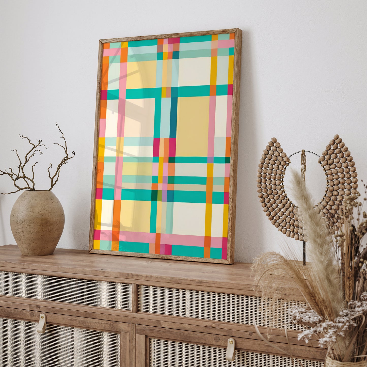 Colorful Geometric Plaid Pattern Art Print – Modern Abstract Wall Decor