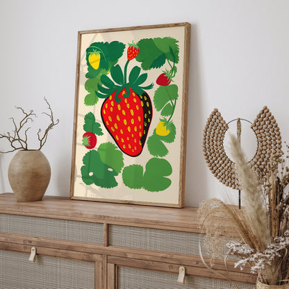 Retro Strawberries Wall Art Print