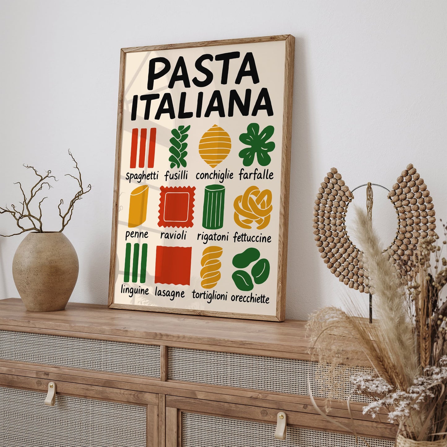 Types of Pasta Shapes Poster - Kitchen Wall Art Print