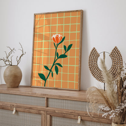Retro Minimalist Orange Flower Poster